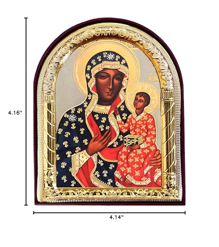 Needzo Our Lady of Czestochowa Icon Arched Icon With Stand and it is Wall Hanging 4 1/16 Inch, Black Madonna Religious Gift