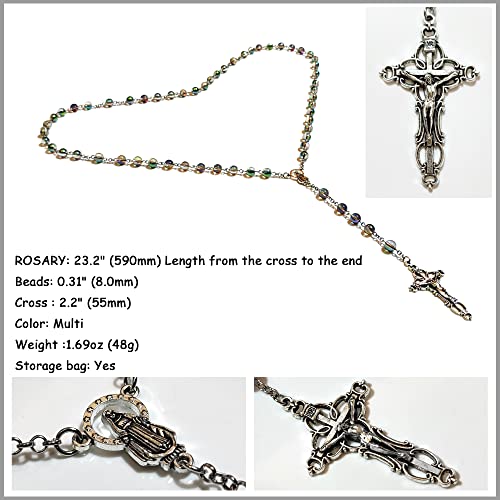 Rosary Beads Chaplet Dazzle Artificial Crystal Glass Rosery Cross Catholic gifts Multi