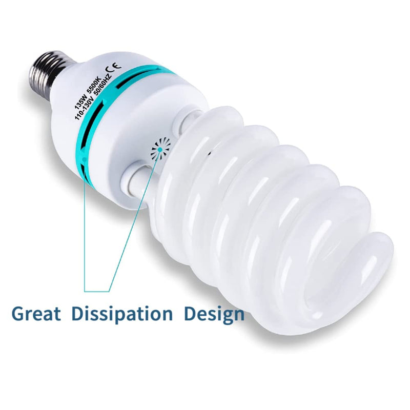 2Pcs 135W Light Bulb 5500K CFL Roas Daylight Spiral Softbox Lighting Kit Bulb in E27/E26 Socket for Photography Photo Box