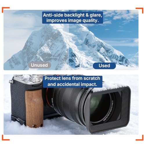 Haoge 62mm Square Metal Screw-in Mount Lens Hood Shade with Cap for 62mm Canon Nikon Sony Leica Leitz Carl Zeiss Voigtlander Nikkor Panasonic Fujifilm Olympus Lens and Other 62mm Filter Thread Lens
