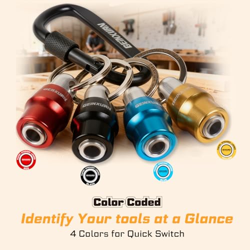 Geinxurn 25Pcs Magnetic Drill Bit Holder Keychain Set, 1/4" Hex Shank Quick-Change Bit Extension Aluminum Alloy Screwdriver Bit Holder, Incl. Step Drill, Screwdriver Bits, Sockets Adapter, Nut Driver 25pcs Bit Holder Keychain Set