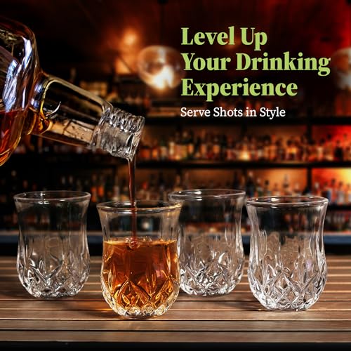 Quaffer Shot Glass (Set of 24) – Elegant Diamond Patterned Shot Glasses 1.75 oz – Classic Whisky Vodka Tequila Sherry Brandy Cordial Mini Snifters Glasses - Perfect for Parties, Bars, Events, Home Bar Set of 24