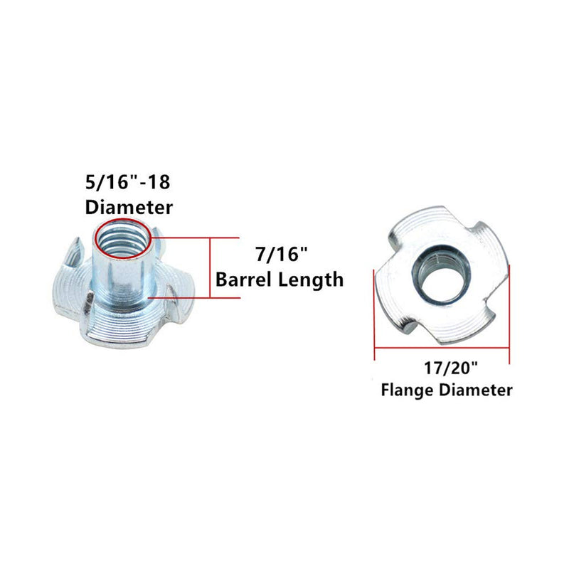 [Australia - AusPower] - Eowpower 50 Pieces 4 Pronged Zinc Plated Tee T-Nut 5/16"-18 x 7/16 inch 