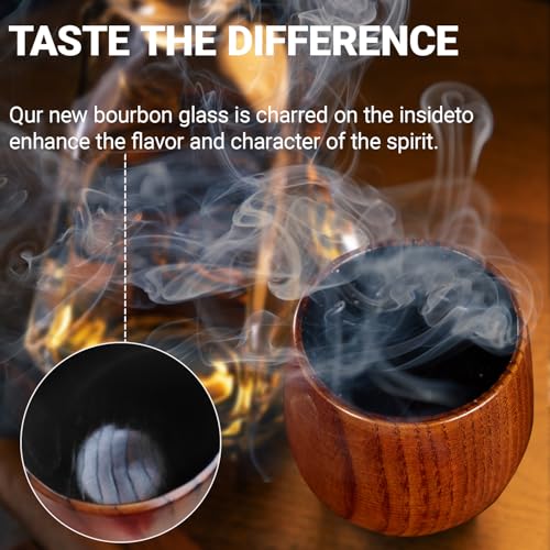 Charred Wooden Bourbon Drinking Glass 2PCS，Whiskey Cup Wooden Old Fashioned Wood Glass, Charred Old Fashioned Glass Bourbon Whiskey Gifts for Men, Dad, or Brother, Father's Day Upgraded 2 PCS