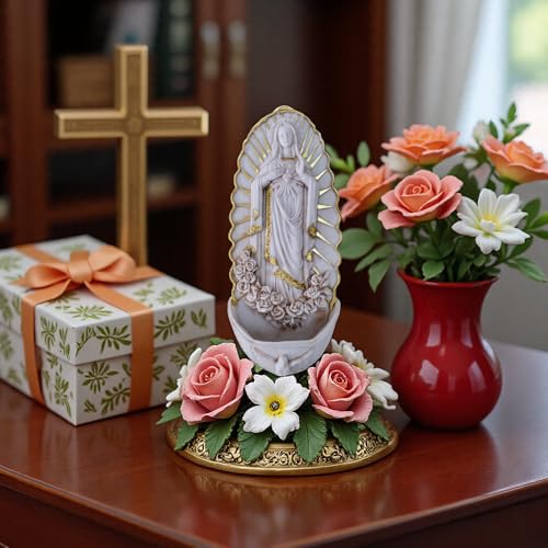 Catholic Wall Decor,Holy Water Font for Home, Handcrafted White Resin Wall-Mounted Holy Water Holder,Virgin Guadalupe Statue Fonts for Home Altar, Church, Gifts