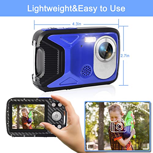 16FT Underwater Camera 30MP Waterproof Digital Camera with 32G Card and Rechargeable Battery, 18X Point and Shoot Camera for Boys Girls Children Teens Snorkeling Swimming Vacation(Blue) 1080P Blue