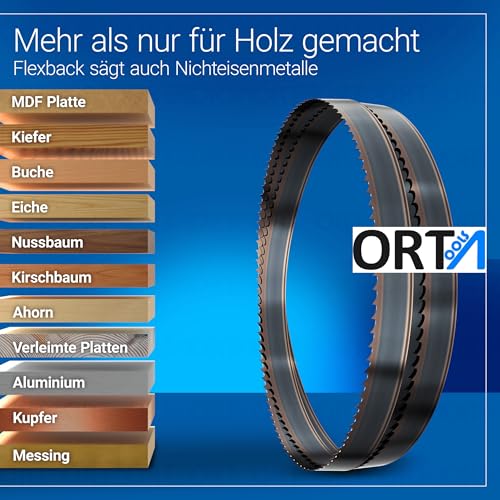 ORTA Set of 3 Flexback band saw blades, 2240 x 6 x 0.65 mm - 6 teeth per inch, for soft and hardwood, plastic and non-ferrous metals