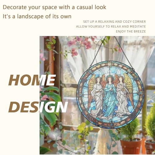 Jesus Stained Glass Window Hanging Plaque, Religious Sacred Suncatcher Ornaments Wall Art for Home Patio Balcony (Religion 1)