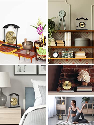 Mandala Crafts Chinese Gong - Mini Zen Art Brass Feng Shui Desktop Gong With Stand - Asian Bell for Home Decoration and Chinese Zodiac Signs