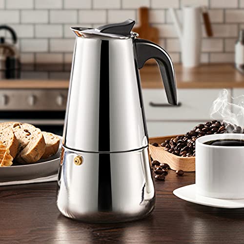 Coffee Pot, Stainless Steel Moka Pot Italian Coffee Maker 9 cup/15 OZ Stovetop Espresso Maker for Gas or Electric Ceramic Stovetop Camping Manual Cuban Coffee Percolator for Cappuccino or Latte Sliver（9cup/15oz）