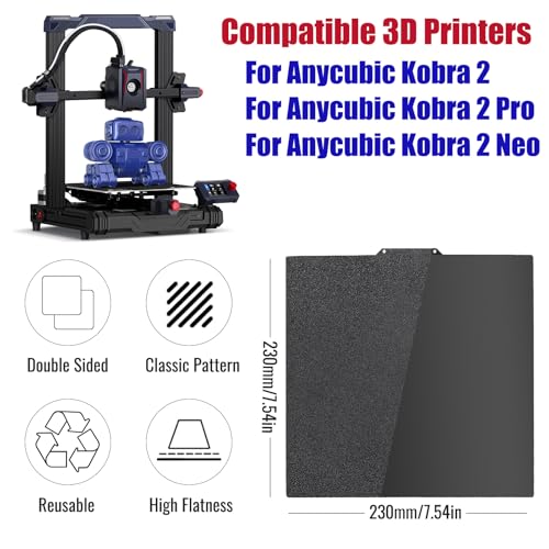 PEI Printing Plate 230 x 230 mm, Smooth & Textured PEI Spring Steel Print Bed PEI Build Plate for Anycubic Cobra 2/Kobra 2 Pro/Kobra 2 Neo 3D Printer Platforms