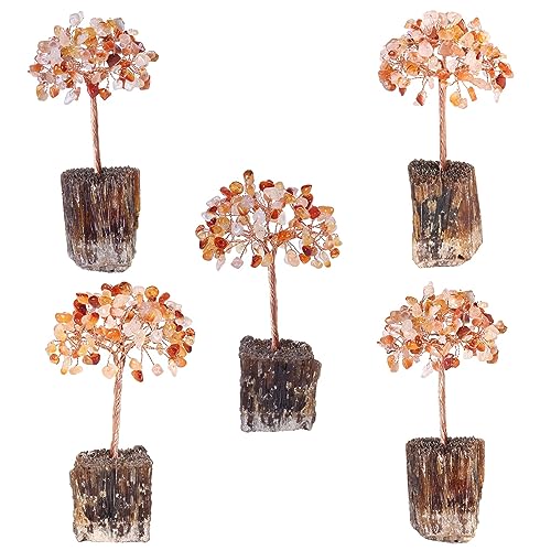 mookaitedecor Carnelian Tree on Amber Calcite Cluster Base Money Tree Orange