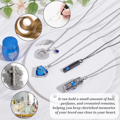 AHANDMAKER 5Pcs Urn Necklace for Ashes, Stainless Steel Cremation Keepsake Necklaces Small Cremains Container for Human Pet Ashes Heart Cuboid Column Memorial Jewelry for Women Men, 5 Styles