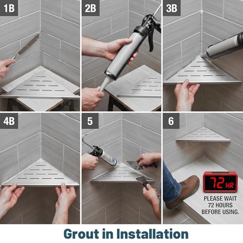2 Pack Corner Shower Shelf 10 Inch 304 Stainless Steel Shower Corner Shelf for Inside Showers Slot Design Recessed Shelves Bathroom No Drill Tiled Wall Silver