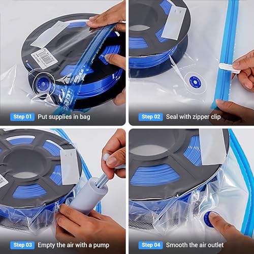 Filament Vacuum Bag Kit 3D Printer Filament Moisture Resistant Compression Storage Bag, 10 Bags with 10 Desiccants and 1 Hand Pump, Ideal for Keeping Filament Dry (10Pack Resealable Vacuum Bags Kit) Filament Vacuum Storage Bag Set - 1 SET