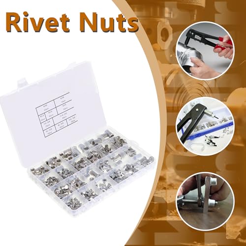kimllier 300-piece rivet nuts assortment kit with aluminum metric and SAE rivet nuts; open organizer case contents