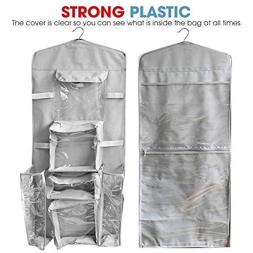 ProPik Hanging Double Sided Christmas Gift Wrapping Paper Storage Organizer With Multiple Pockets Organize Your Gift Wrap, Gift Bags Bows Ribbons 40"X17" Fits 40 Inch Rolls Clear PVC Bag 1 Unit (Grey) Grey