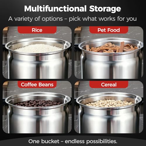 Umimile 304 Stainless Steel Airtight Food Storage Container – 10L (2.6Gal) Metal Canister with Clear Lid, 0.8mm Thick, Silicone Plug Release & Removable Gasket – for Rice, Flour, Pet Food