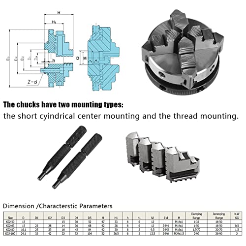 4-Jaw Self Centering Chuck, 4 Jaw Reversible Self Centering M14 Thread Mount Mini Lathe Chuck K02-50 CNC Milling Drilling Tool, Power Lathe Chucks