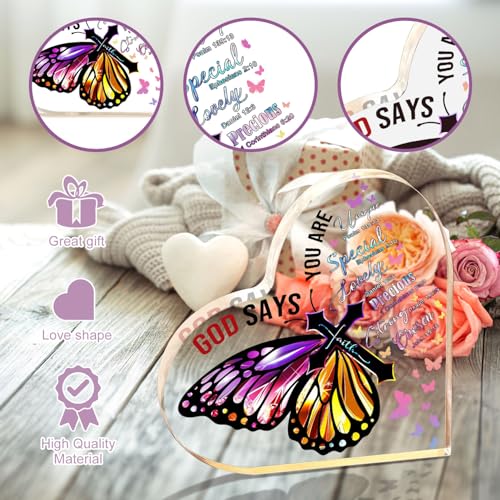 Christian Gifts for Women 3.9 Inch Christian Plaques Butterfly Inspirational Gifts for Women Bible Verse Plaque Christian Home Decor Gifts God Says