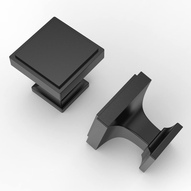 Asidrama 10 Pack Matte Black Square Dresser Knobs - Zinc Cabinet Hardware for Dresser Drawers Single Hole Knob