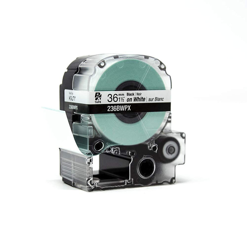 Epson LABELWORKS 236BWPX PET Tape Cartridge - Black on White Industrial Label Maker Tape - 1.5" (36MM) Wide, 30 ft 36mm