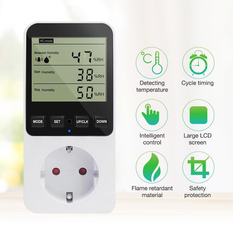[Australia - AusPower] - Humidity Controller, Temperature Controller Socket 230 V, Humidity Controller with 3 m Sensor, Digital Thermostat Socket with LCD Screen, Temperature Switch for Humidifier, Dehumidifier 