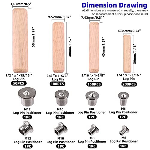 Glarks 508-piece wooden dowel pins set with fluted beveled ends and 6/8/10/12mm dowels for furniture projects
