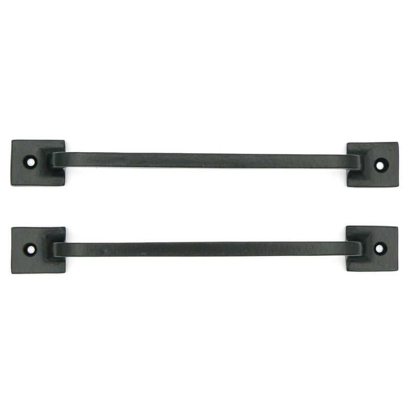 CRAFTSMAN ROAD Black Cast Iron Pull Handles 12 inch (Squared Base, Set of 2) - Cabinet Door Handles, Gate Handle Pull, Barn Door Hardware, Grab Handles