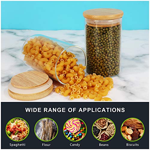 Set of 15 DHSBTLS glass jars with bamboo lids, 8 oz food storage canisters for kitchen and pantry organization.