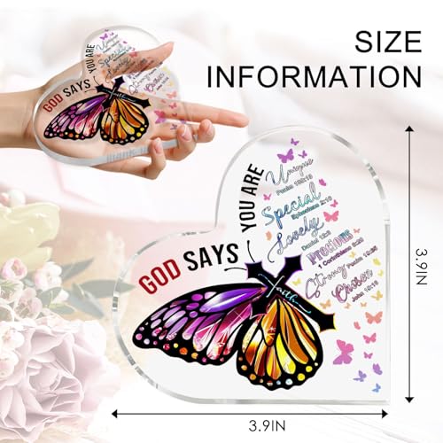 Christian Gifts for Women 3.9 Inch Christian Plaques Butterfly Inspirational Gifts for Women Bible Verse Plaque Christian Home Decor Gifts God Says