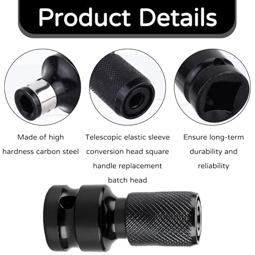 Pack of 2 Impact Wrench Bit Adapter, Bit Holder Socket Adapter, Impact Wrench Adapter Tool, 1/2 to 1/4 Inch, High Hardness Carbon Steel, Safety Clamp, Multifunctional Adapter