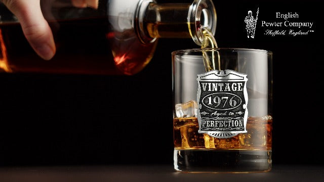 English Pewter Company Vintage Years 1976 50th Birthday or Anniversary Old Fashioned Whisky Rocks Glass Tumbler - Unique Gift Idea For Men [VIN003]
