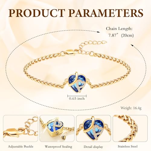 Cremation Jewelry Heart Urn Bracelet for Human Ashes for Women Men Memorial Keepsake Link Bracelet Gold-Blue