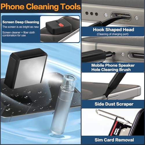 34-in-1 for iPhone Cleaning Kit, Sunoyar Airpods Cleaning Kit Multi-Functional, Laptop Cleaning Kit with Portable Storage Case for iPhone Charging Port USB C Cell Phone Android Keyboard Earbud Black