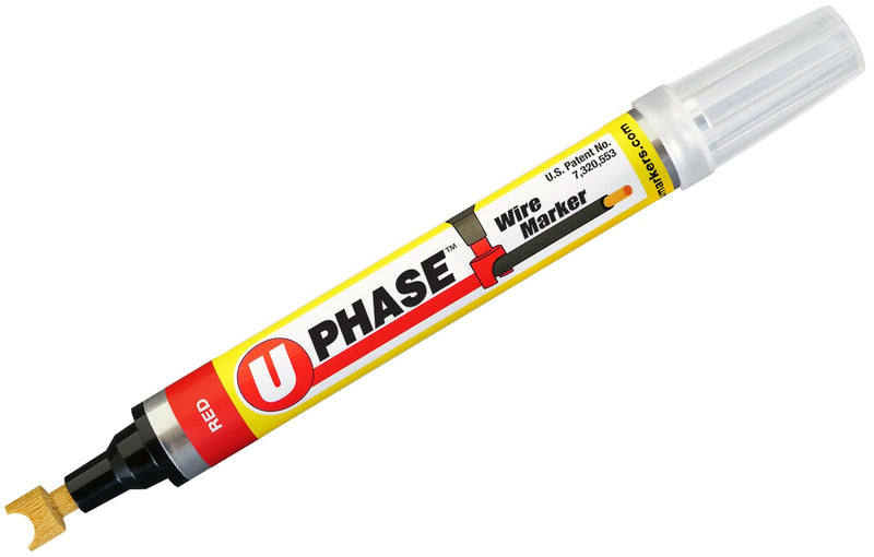 U-Mark U-Phase Wire Marker 7mm Tip, Marks Wire Up to #6 AWG, For Electrical Panels Circuits CAT-5 HDMI Auto Wire, 4 Pack, Red