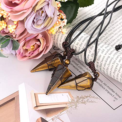 Top Plaza Mens Necklace, Gemstone Crystal Protection Pendant Necklace Yellow - Tiger Eye Stone