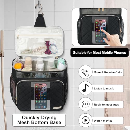 Large Toiletry Bag for Women Men, Portable Shower Caddy College Dorm Essentials, 2 Layers Quickly Dry Mesh Bathroom Tote Bag, Hanging Makeup Organizer Bag for Travel, Gym, Camping (Black) Black Double Layer