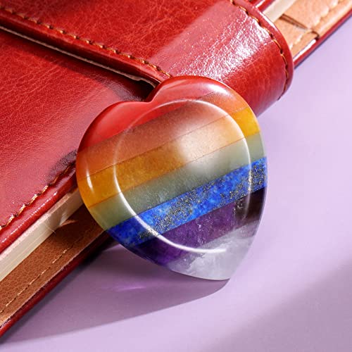 Jovivi 40mm Worry Stones for Anxiety 7 Chakra Crystal Heart Love Healing Crystals Natural Reiki Gemstone Palm Pocket Stones Energy Balancing Meditation Gift