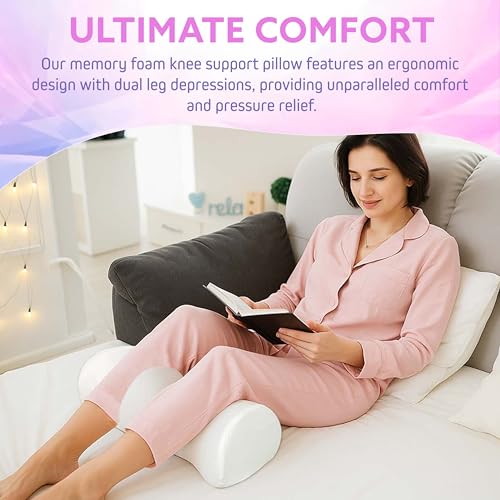 Premium Memory Foam Knee Pillow for Back Sleepers, White