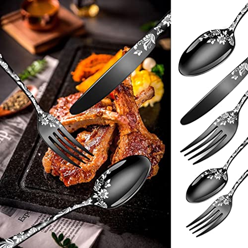 XIAOYU 20-piece stainless steel flatware set with rainbow finish, includes knives, forks, and spoons for 4, dishwasher safe and unique pattern