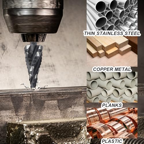 WHIMSTITCH 5-piece HSS step drill bit set for metal, 59 sizes from 1/8 to 1-3/8 inches