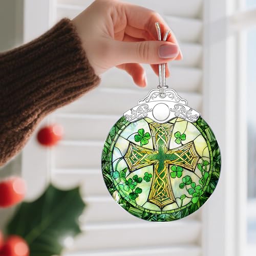 Stained Glass Cross Ornament, Christmas Ornaments, Christmas Decorations for Tree, Holiday Ornament, Religious Gifts, Cross Gifts, Gift Ideas & Christian Gift Cross&clover