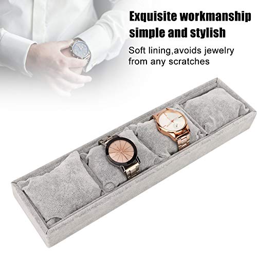 4 Grid Slots Bracelet Display Tray, Gray Flannel Jewelry Storage Organizer With Pillows, Jewelry Holder For Bangles Bracelets Watches