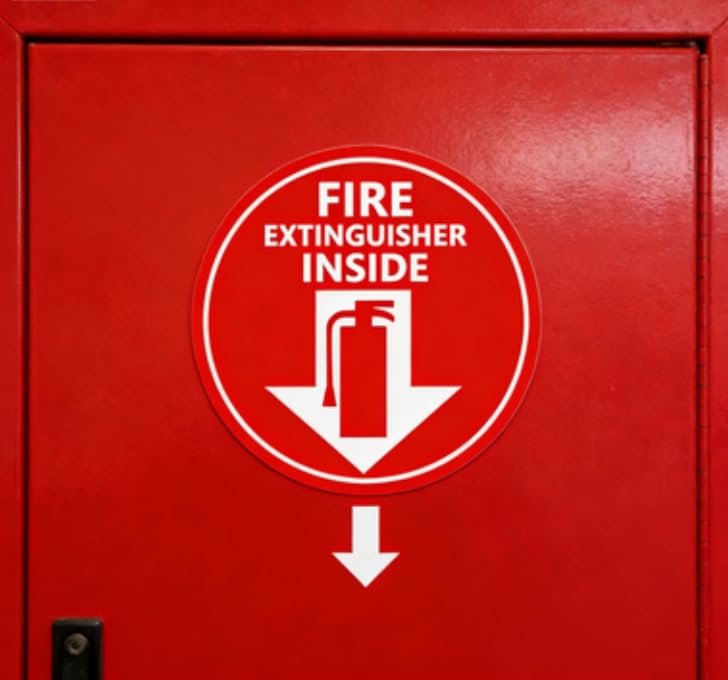 12 Pcs Fire Extinguisher Inside Signs Stickers,4 Inches Self Adhesive Decals Vehicle Safety Signage Safety Warning Stickers(Red)