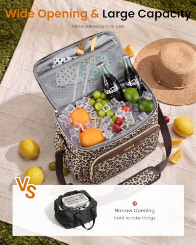 LOVEVOOK Insulated Lunch Box for Women, Wide Opening Adult Lunch Cooler Bag Leopard Medium(11L)