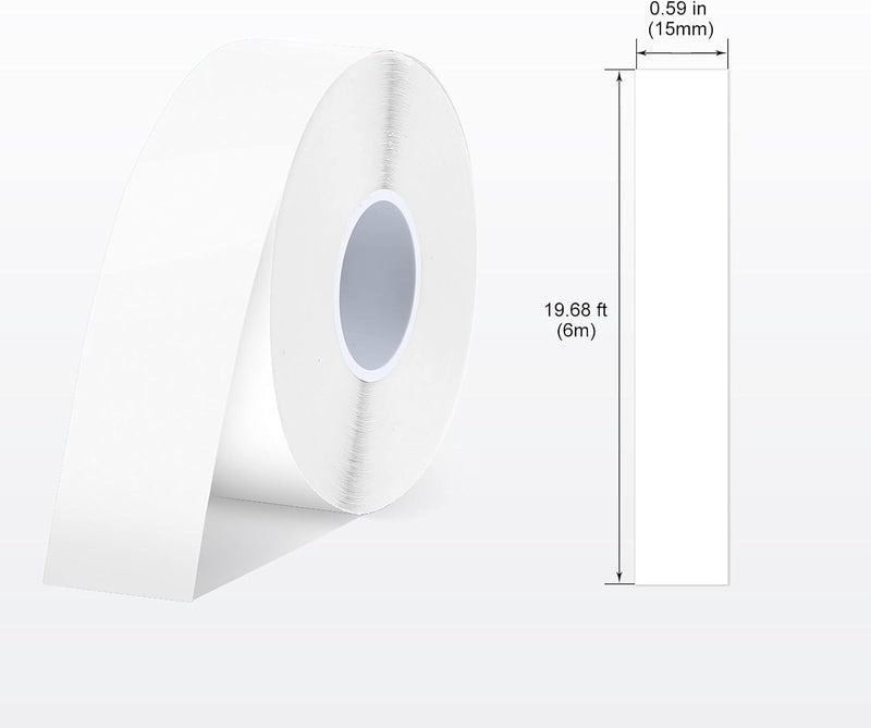 SUPVAN E10 & E11 Label Maker Tape, 4 Rolls 0.59in × 19.7ft (15mm × 6m) Genuine Continuous Laminated Thermal Label Tape Refill, Waterproof Oilproof Child-Safe Durable Auto Detect Labels, Black on White 4 Packs