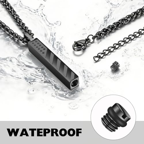 XIUDA Flag Urn Necklace for Ashes Bar Memorial Cremation Jewelry for Ashes Stainless Steel Ashes Pendant Necklace for Men Women Black
