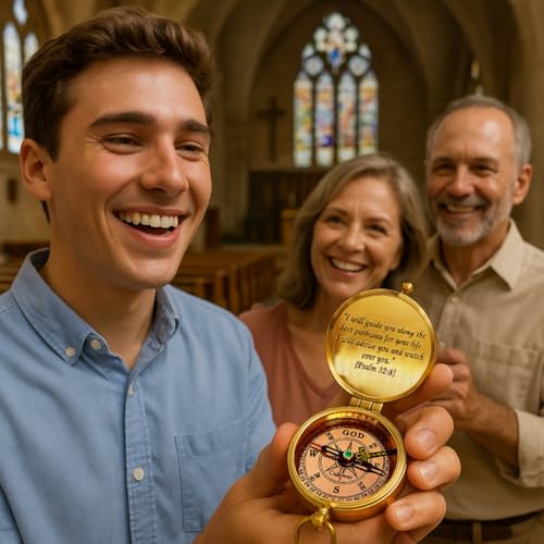 God's Path Compass – Baptism | Communion & Confirmation Gift for Teenage Boys | Christening, Catholic, Religious Graduation Gifts for Men – Greeting Card Included God's Path - Leather Case