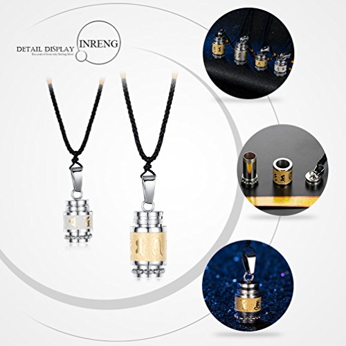 Men's Stainless Steel Open Lucky Buddha Mantra Pendant Necklace Bottle Container Memorial with Braided Rope Mantra - Silver (big)